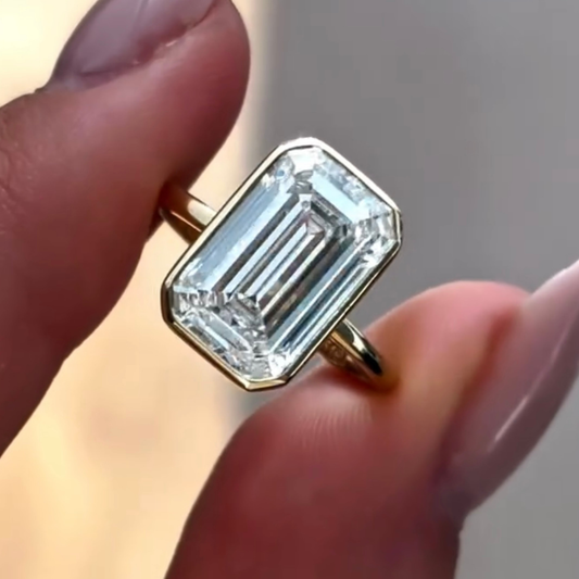 2.00 TCW Architectural Emerald Cut Moissanite Diamond Ring With Bezel Set Masterpiece