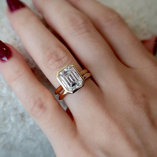 1.50 TCW Classic Emerald Cut Moissanite Diamond Bezel Set Solitaire Engagement Ring For Women