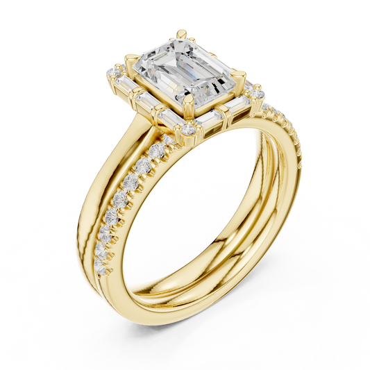 Emerald Cut Three Stone Lab Grown Diamond with Baguette Cut Ring - view 4