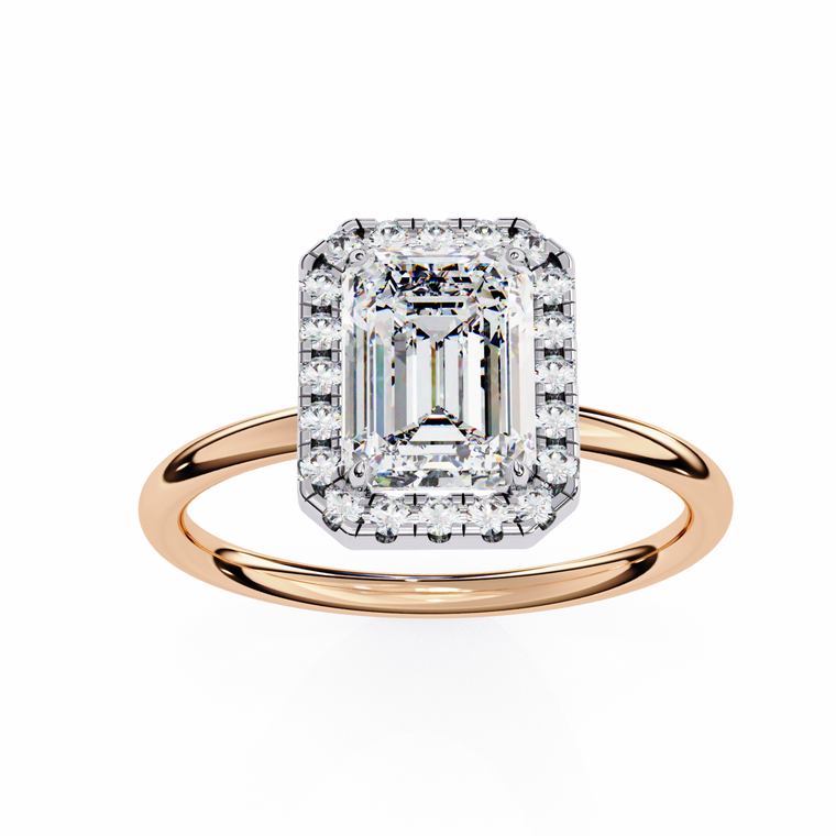 Emerald Cut Halo Lab Diamond Ring with Cathedral Setting - view 2