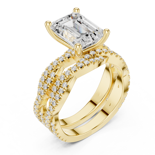 Emerald Cut Women's Crisscross Split Band Gold Ring - view 4