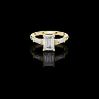 2.50 TCW Aura Emerald Cut Three Stone Moissanite Diamond Ring with Tapered Baguette Side Stones