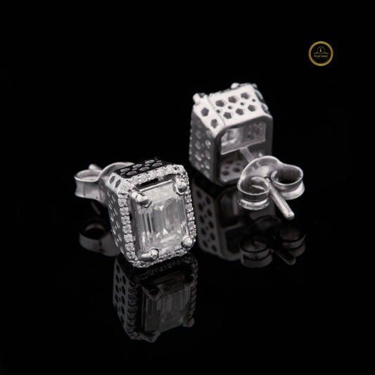 Emerald Cut Micro Pave Halo Stud Earrings - view 3