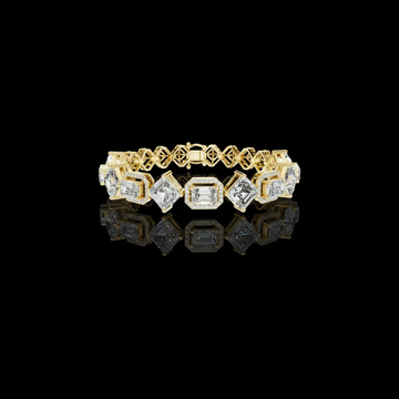12.04 TCW Unique Geometric Emerald Moissanite Diamond Bracelet with Alternating Halo and Open Gallery Design