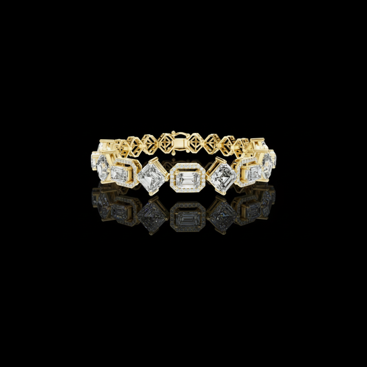 9.07 TCW Unique Geometric Emerald Lab Grown Diamond Bracelet with Alternating Halo and Open Gallery Design By Ivevar
