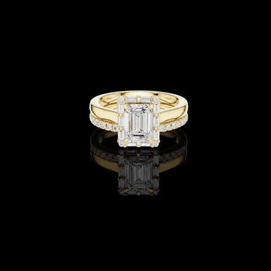 1.5 CT Contemporary Luxury Bridal Emerald Cut Lab Diamond Ring with Baguette Frame For Her Style