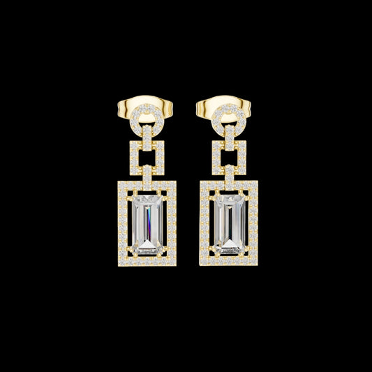 1.55 CT Luxury Baguette Cut Moissanite Diamond Geometric Drop Earrings For Trendy Girls