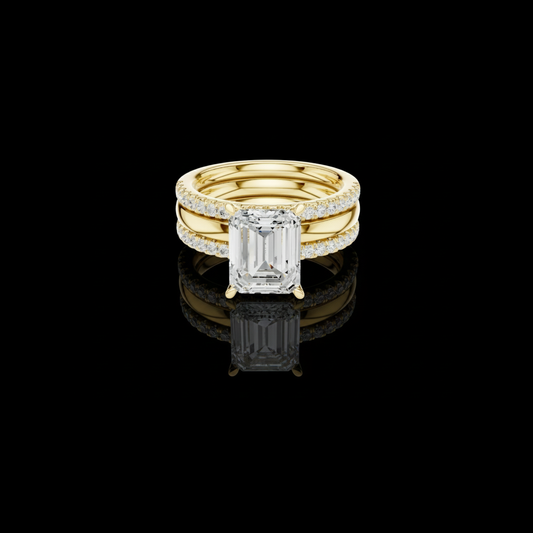 3.00 CT Elegant Emerald Cut Moissanite Diamond Ring with Pave Diamond Accent Band