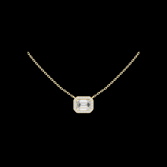 2.00 CT Sparkling Emerald Cut Lab Grown Diamond Halo Classic Solitaire Pendant Jewelry For Her