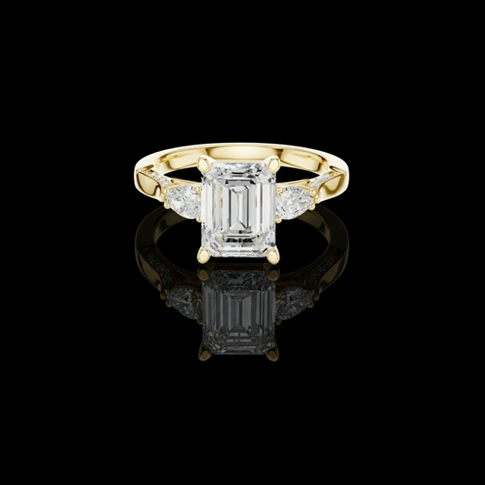2.00 CT Luxurious Emerald Cut Moissanite Diamond with Pear Accents and Pave Band Designer Engagement Ring For Her