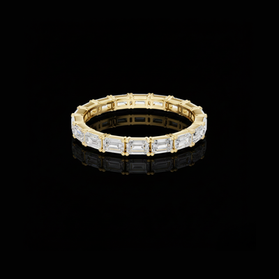 Pave Setting Emerald Cut Lab Diamond Eternity Wedding Band