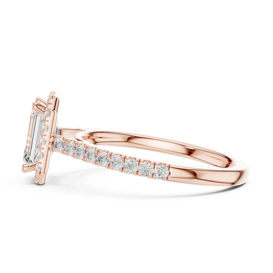 Emerald Cut Moissanite Ring with Halo Setting - view 4