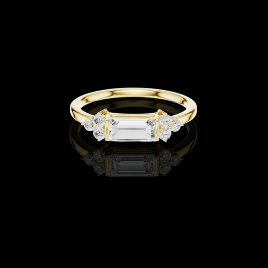 0.60 CT Dazzling Baguette Cut Moissanite Diamond with Round Accent Stones Modern Classic Engagement Ring For Her