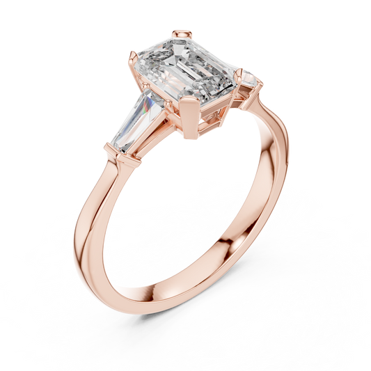 Emerald Cut Lab Diamond Three Stone Wedding Ring - view 3