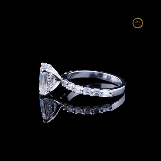 Pave Emerald Lab Diamond Anniversary Ring With Hidden Halo Band - view 3