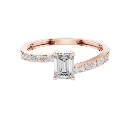 0.50 CT High Quality Emerald Cut Lab Grown Diamond Ring with Unique Pave Diamond Accents