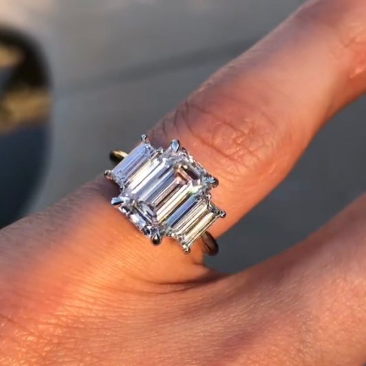Emerald Moissanite Three Stone Wedding Ring - view 4
