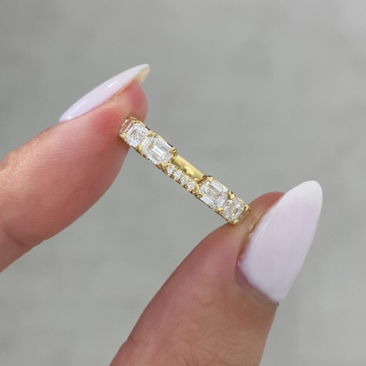 Emerald Lab Diamond Bridal Ring Set with Pave Band - view 4