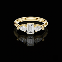 2.50 CT Emerald Cut Moissanite Diamond Trillian Side Stone Modern Heirloom Design Engagement Ring