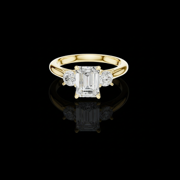 2.50 CT Exclusive Emerald Cut with Round Side Lab Grown Diamond Accents Elegant Three Stone Proposal Ring for Her