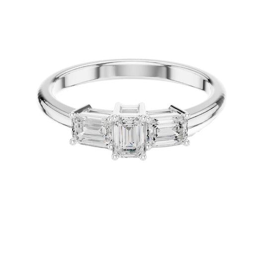 Emerald Cut Three Stone Lab Diamond Ring with Baguette Side Stones - view 3