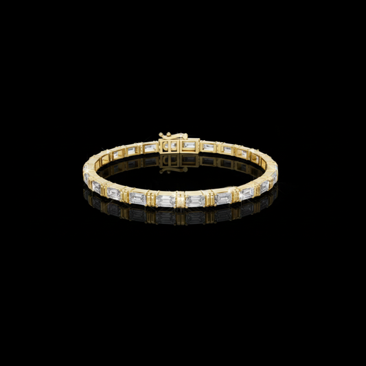 8.96 TCW Dazzling Emerald MoissaniteDiamond Tennis Bracelet with Architectural Open Link Detailing
