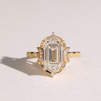 3.00 CT Vintage Filigree Band with Emerald Cut Moissanite Diamond Ring & Sculpted Side Accents