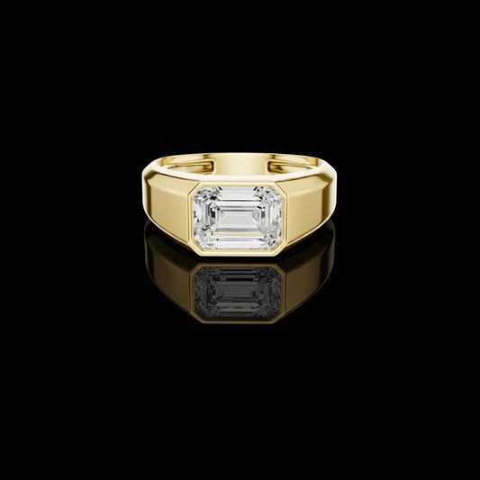 1.8 TCW Timeless Regal Emerald Cut Moissanite Diamond Signet Ring with a Bold Architectural Silhouette