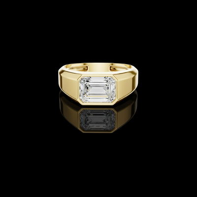 Emerald Cut Lab Grown Diamond Men's Heavy Gold Solitaire Statement Ring