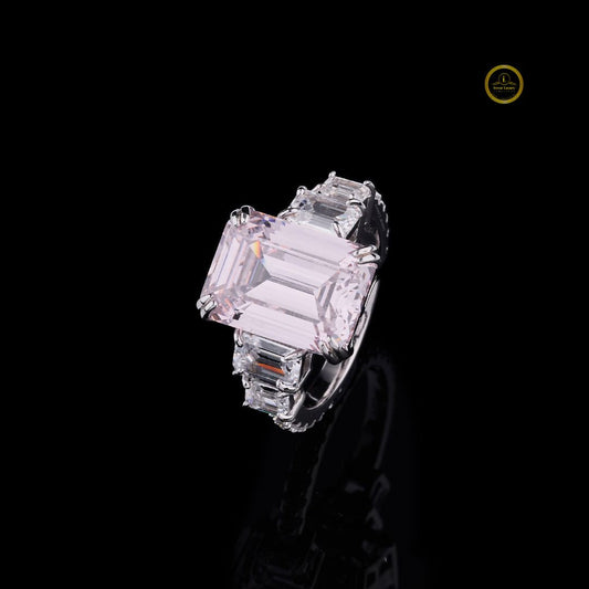 Emerald Cut Lab Diamond Five Stone Pink Engagement Ring - view 2