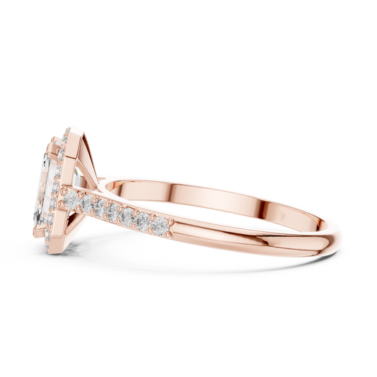 Emerald Cut Lab Diamond with Halo and Pave Band Ring - view 4