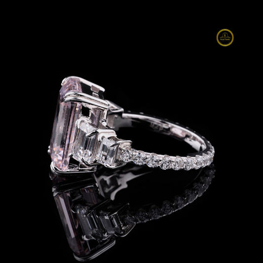 Emerald Cut Lab Diamond Five Stone Pink Engagement Ring - view 3