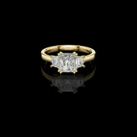 Radiant Cut Lab Diamond Ring With Trapezoid Side Stone