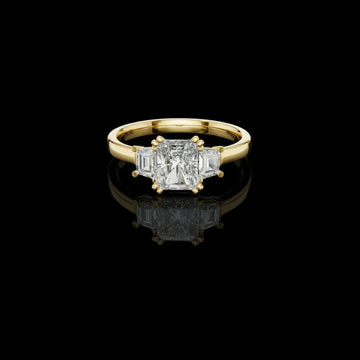 Radiant Cut Lab Diamond Ring With Trapezoid Side Stone