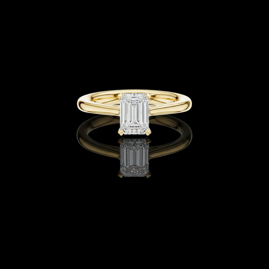 0.97 TCW Dazzling Emerald Cut Moissanite Diamond Solitaire Ring with Classic Four Prong Setting