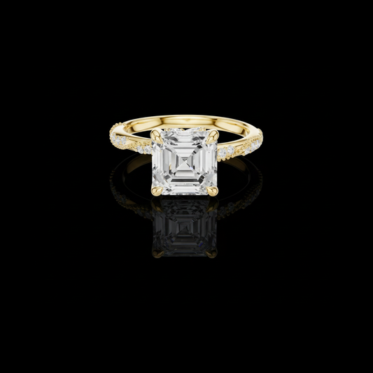 2.66 CT Luminous Emerald Cut Center Moissanite Diamond Ring with Sparkling Pave Detail