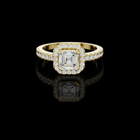 1.50 CT Emerald Cut Center Stone Surrounded by a Sparkling Halo and Lab Grown Diamond Set Band