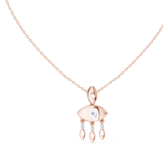 0.03 TCW Protective Evil Eye Moissanite Pendant with Enamel Center and Diamond Accented Drops