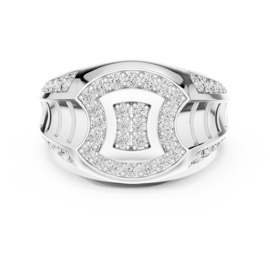 Round Cut Moissanite Men's Geometric Double Pave Crest Engagement Ring - view 3