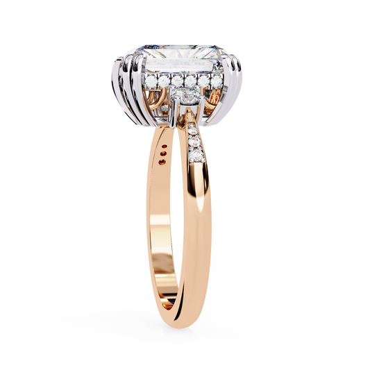 3.66 CT Dazzling Lab Grown Diamond Radiant Cut Three-Stone Ring Split Shank Luxury Sparkling Wedding Proposal Jewelry Gift