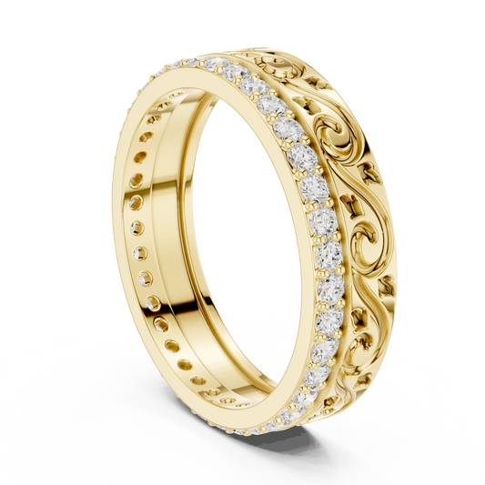 0.55 TCW Luxury Engraved Round Moissanite Diamond Band with Pavé Brilliance