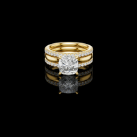3.50 CT Eternal Harmony Cushion Cut Moissanite Diamond Ring with Double Pavé Band