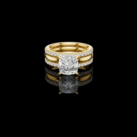 3.50 CT Eternal Harmony Cushion Cut Lab Grown Diamond Ring with Double Pavé Band