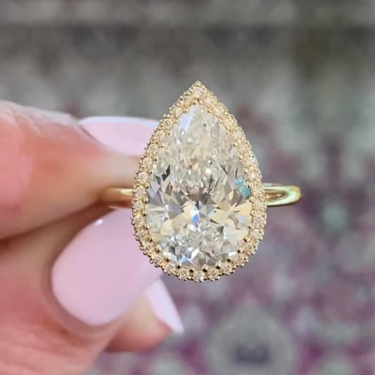 4.10 CT Elegant Lab Grown Pear Cut Lab Grown Diamond with Delicate Micro Halo Ring