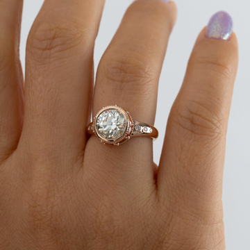 2.00 CT Shiny Bezel Set European Cut Lab Grown Diamond with Cognac Marquise Accents Ring Milgrain Detailing Jewelry