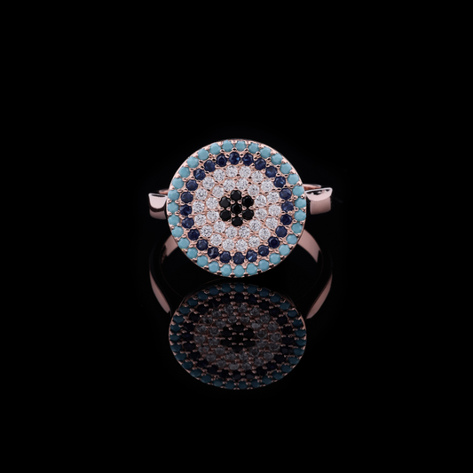 0.45 TCW Evil Eye Moissanite Round Diamond Ring in Dainty Protection Symbol Statement Jewelry