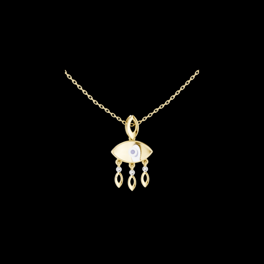 0.30 TCW Protective Evil Eye Lab Grown Pendant with Enamel Center and Diamond Accented Drops