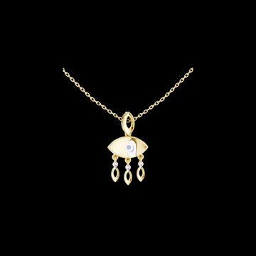 0.03 TCW Protective Evil Eye Moissanite Pendant with Enamel Center and Diamond Accented Drops