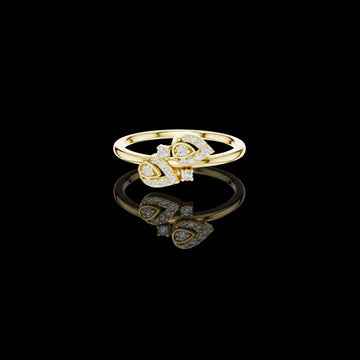 0.14 TCW Fine Moissanite Round Cut Evil Eye Diamond Ring with Dual Protective Statement Design