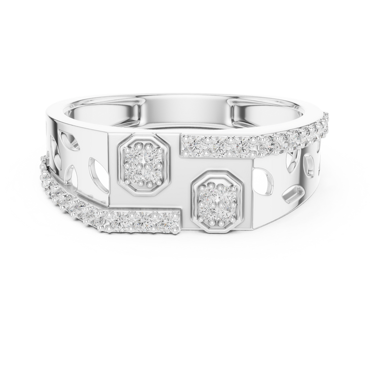 Round Cut Moissanite Men's Organic Openwork Wedding Ring - view 3